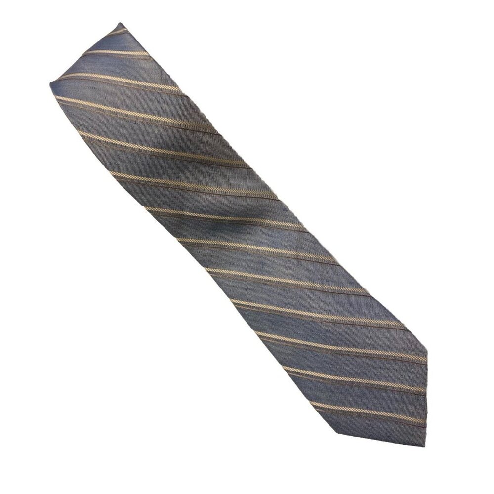 Joseph Abboud - Men's Linen & Silk Neck Tie 3"W x 62"L Blue White Gold Striped